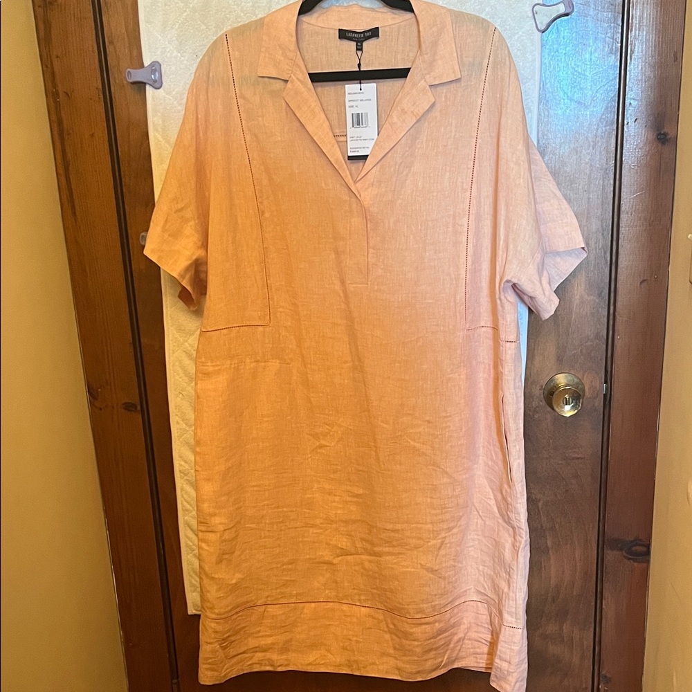 Lafayette 148 New York Apricot Short-Sleeve Linen Dress